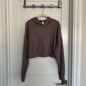 ALO Yoga Muse Ribbed Knit Hoodie, purple taupe size M